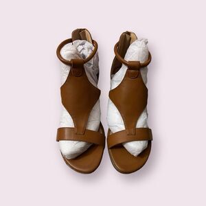 Brown Open Toe Sandals Zip Back